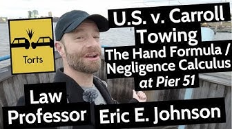 Animated man on pier by water with text: Torts U.S. v. Carroll Towing The Hand Formula / Negligence Calculus at Pier 51 Law Professor Eric E. Johnson