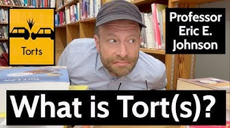Curious man looks sideways in library with text: What is Tort(s)? Professor Eric E. Johnson