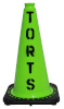 clean lime green safety cone spray paint stenciled with TORTS                  <a href=